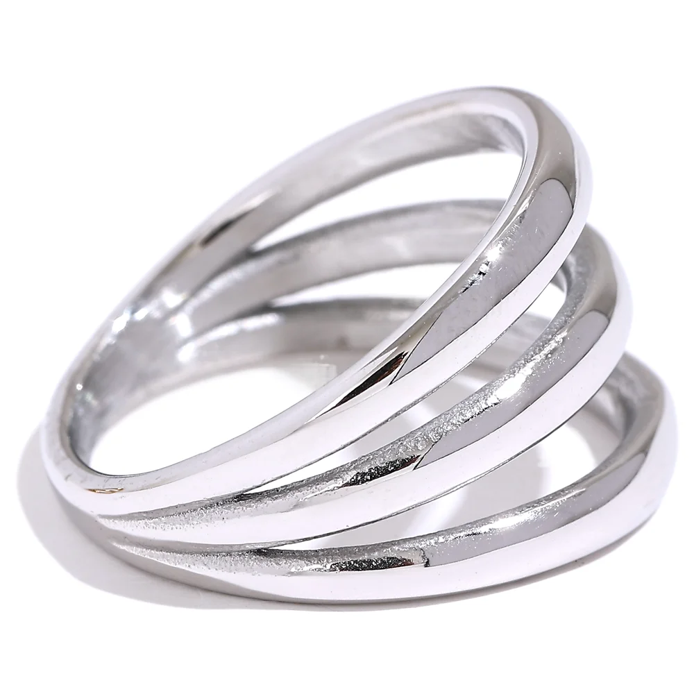 Geometric Hollow Layered Textured Wide Ring - Ecru