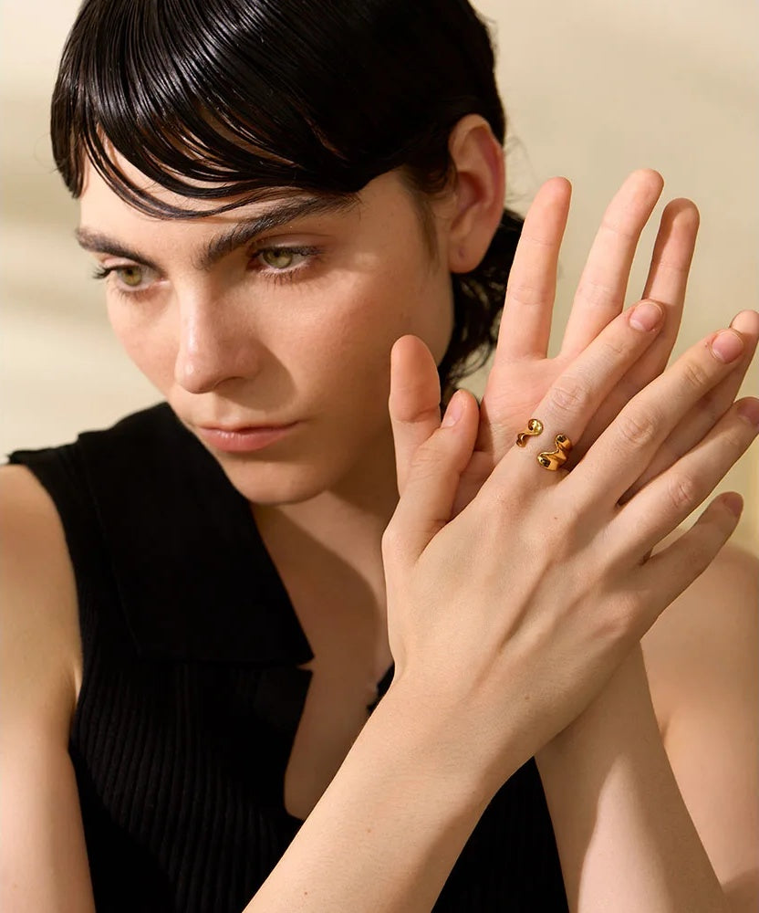 Geometric Open Statement Texture Ring - Ecru