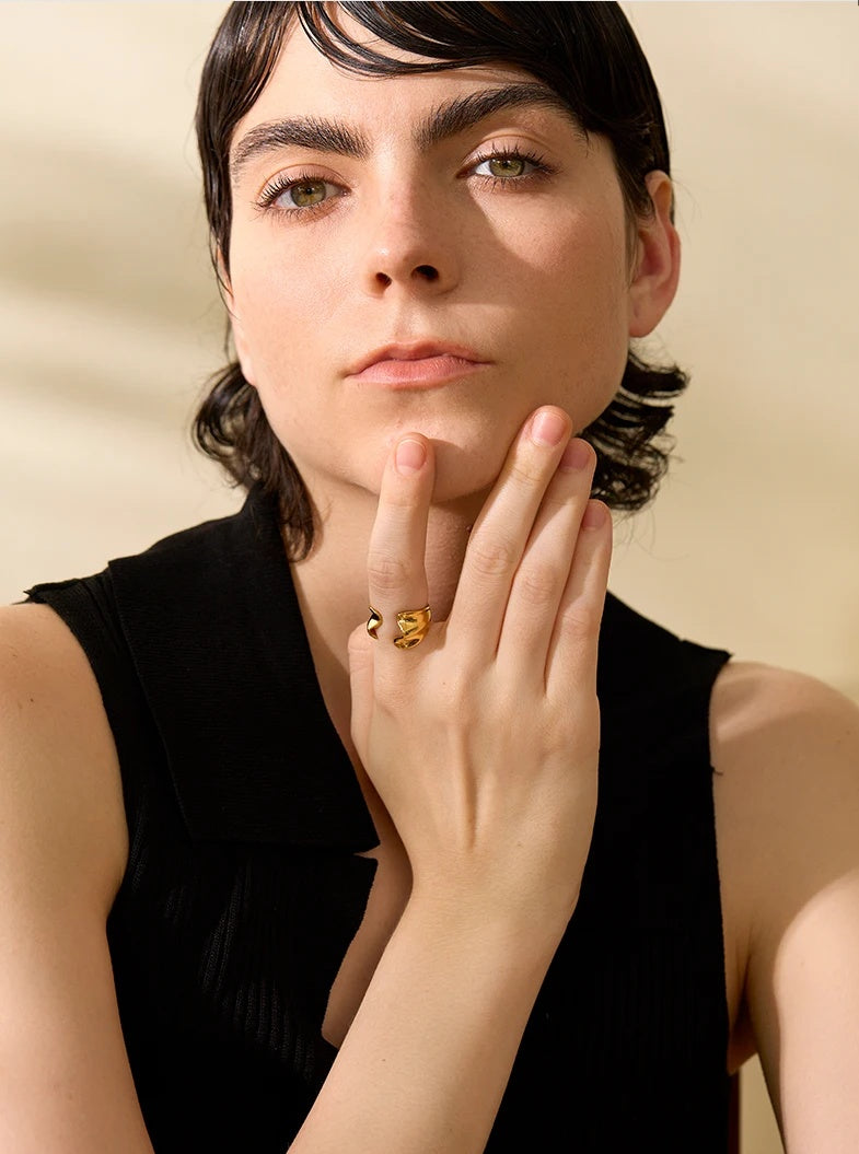 Geometric Open Statement Texture Ring - Ecru