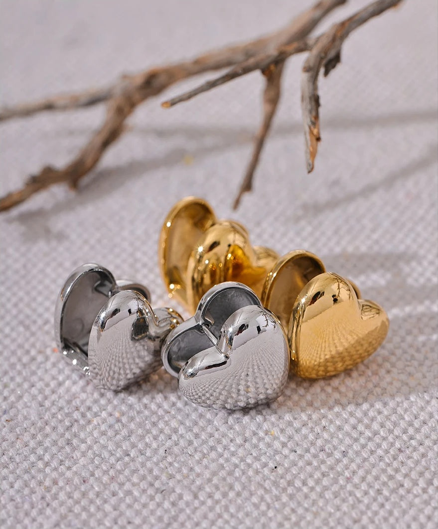 Heart Love Double Face Earrings - Ecru