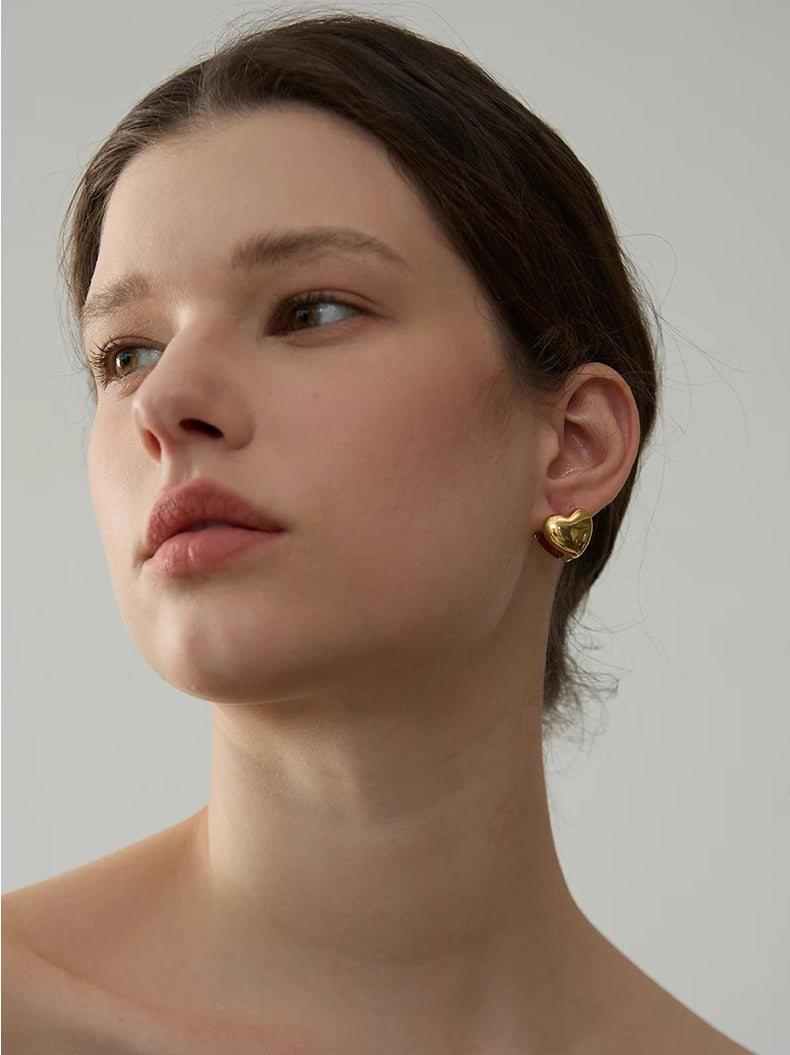 Heart Love Double Face Earrings - Ecru