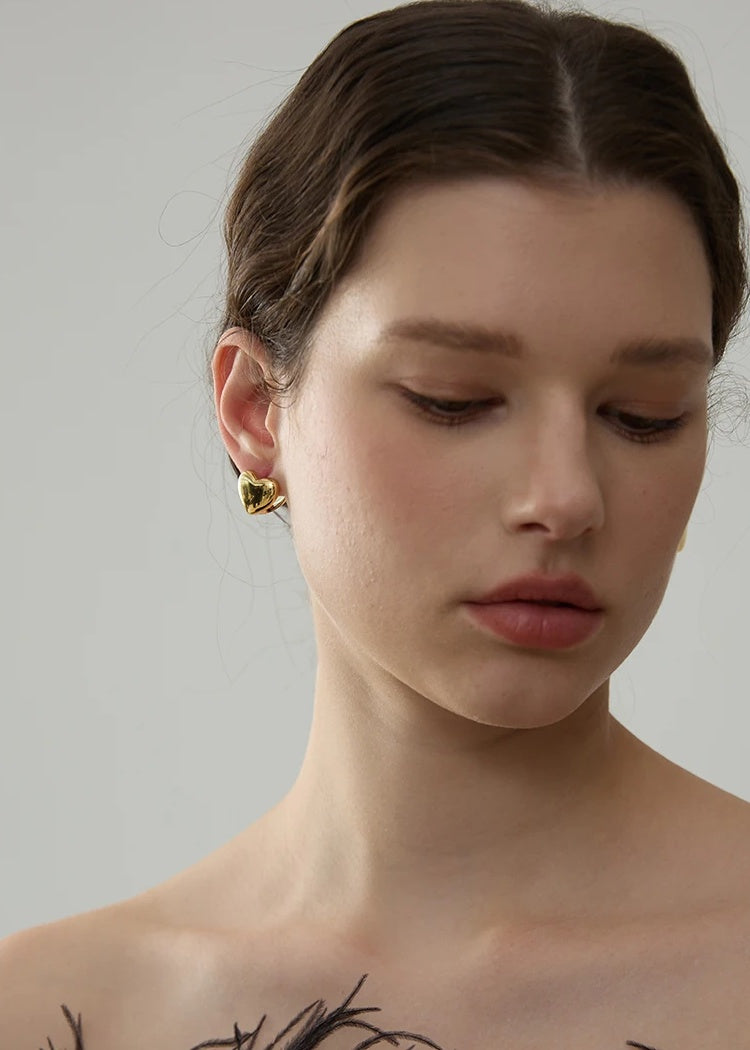 Heart Love Double Face Earrings - Ecru
