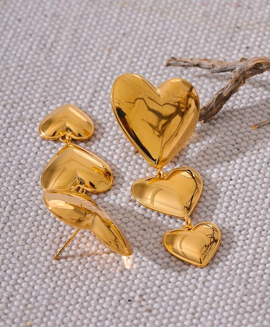 Heart Love Long Hanging Earrings - Ecru