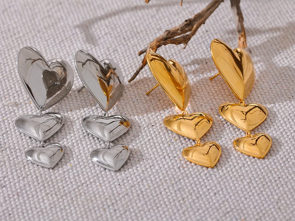 Heart Love Long Hanging Earrings - Ecru