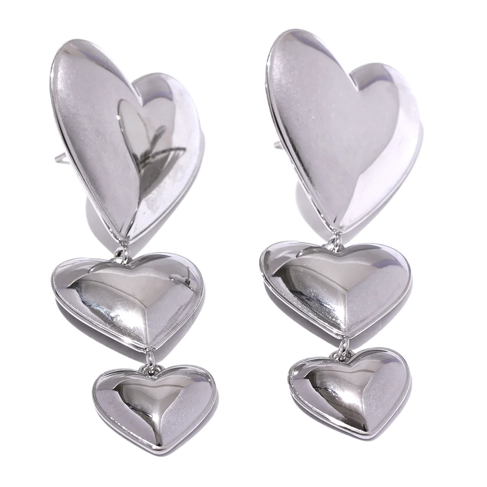 Heart Love Long Hanging Earrings - Ecru