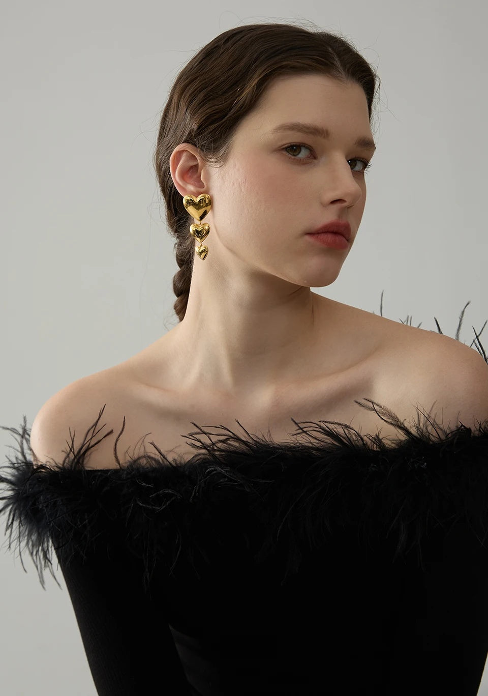 Heart Love Long Hanging Earrings - Ecru