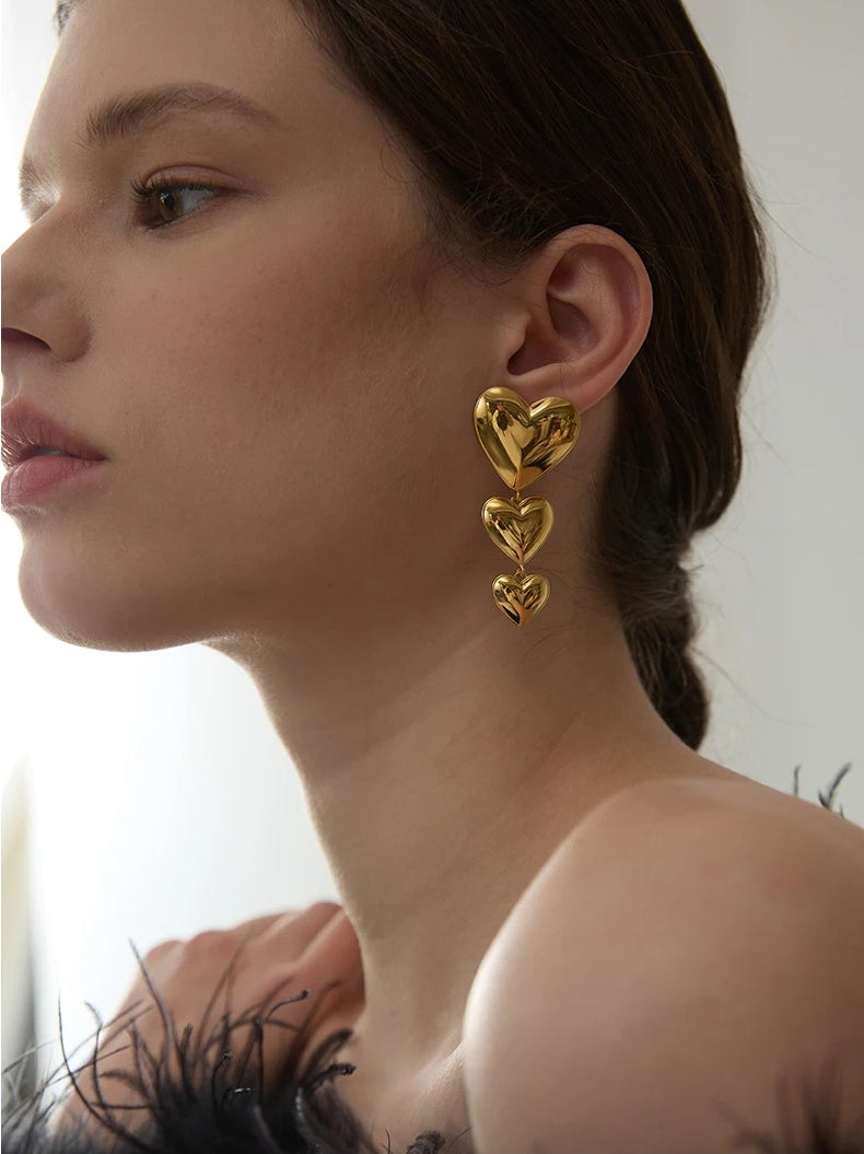 Heart Love Long Hanging Earrings - Ecru
