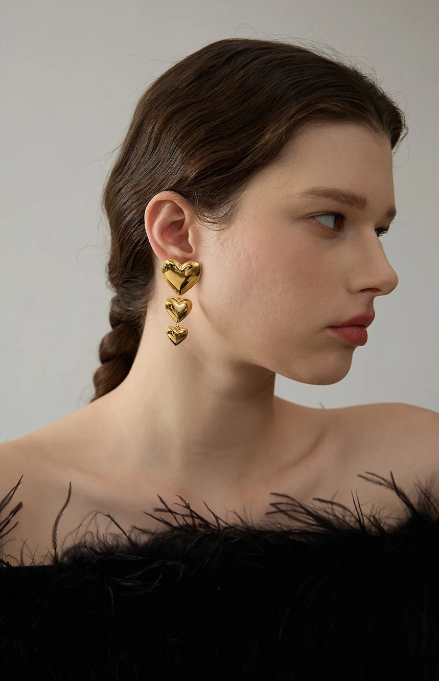 Heart Love Long Hanging Earrings - Ecru