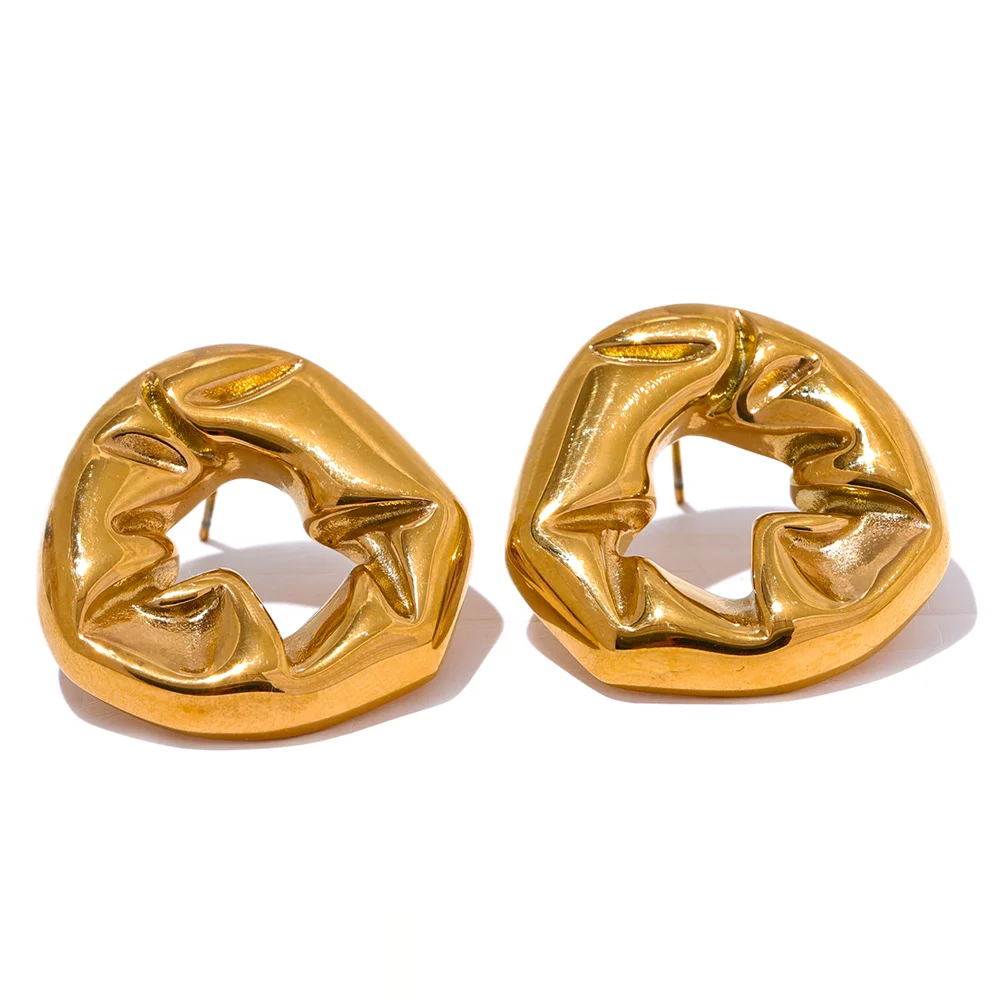 Hollow Geometric Statement Texture Earrings - Ecru