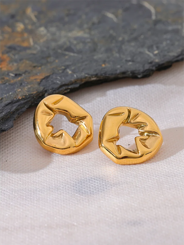 Hollow Geometric Statement Texture Earrings - Ecru