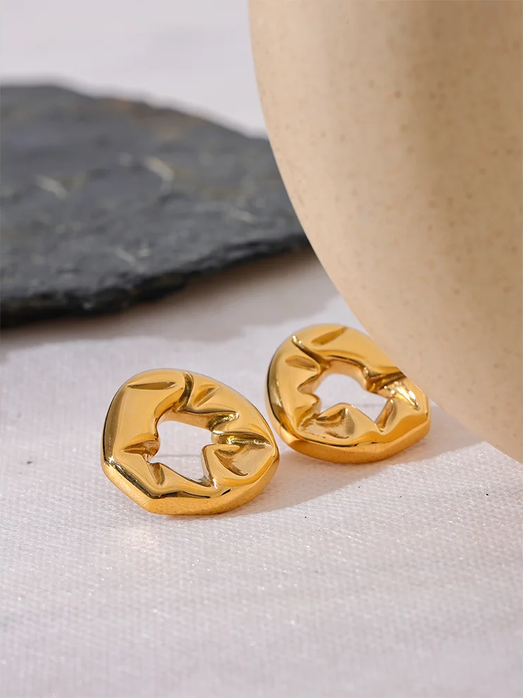 Hollow Geometric Statement Texture Earrings - Ecru