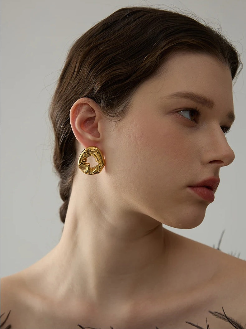 Hollow Geometric Statement Texture Earrings - Ecru