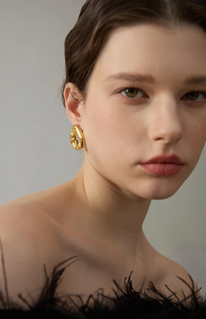 Hollow Geometric Statement Texture Earrings - Ecru