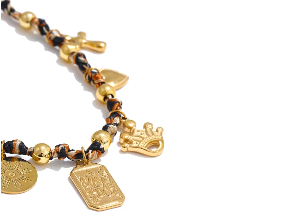 Leopard Print Charm Statement Necklace - Ecru