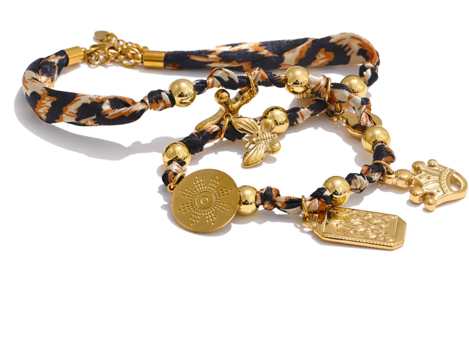 Leopard Print Charm Statement Necklace - Ecru