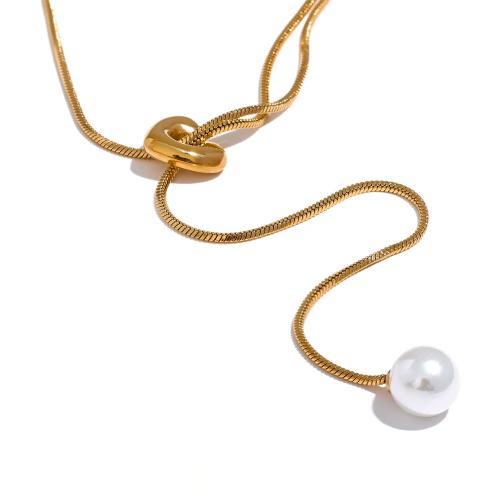 Long Chain Heart Pendant Necklace - Ecru