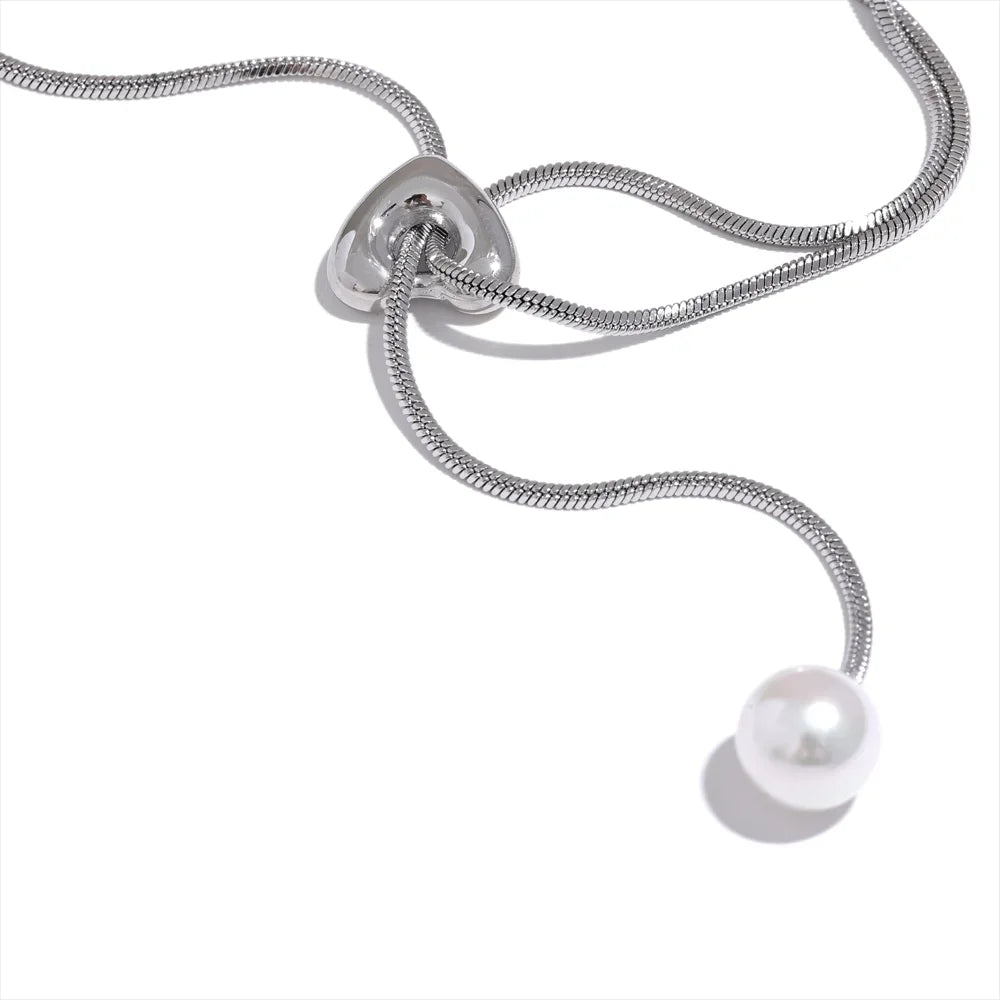 Long Chain Heart Pendant Necklace - Ecru