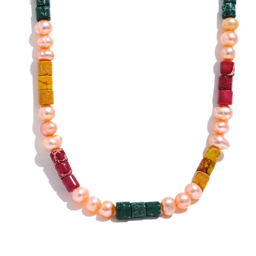 Pearl Natural Stone Beaded Necklace - Ecru