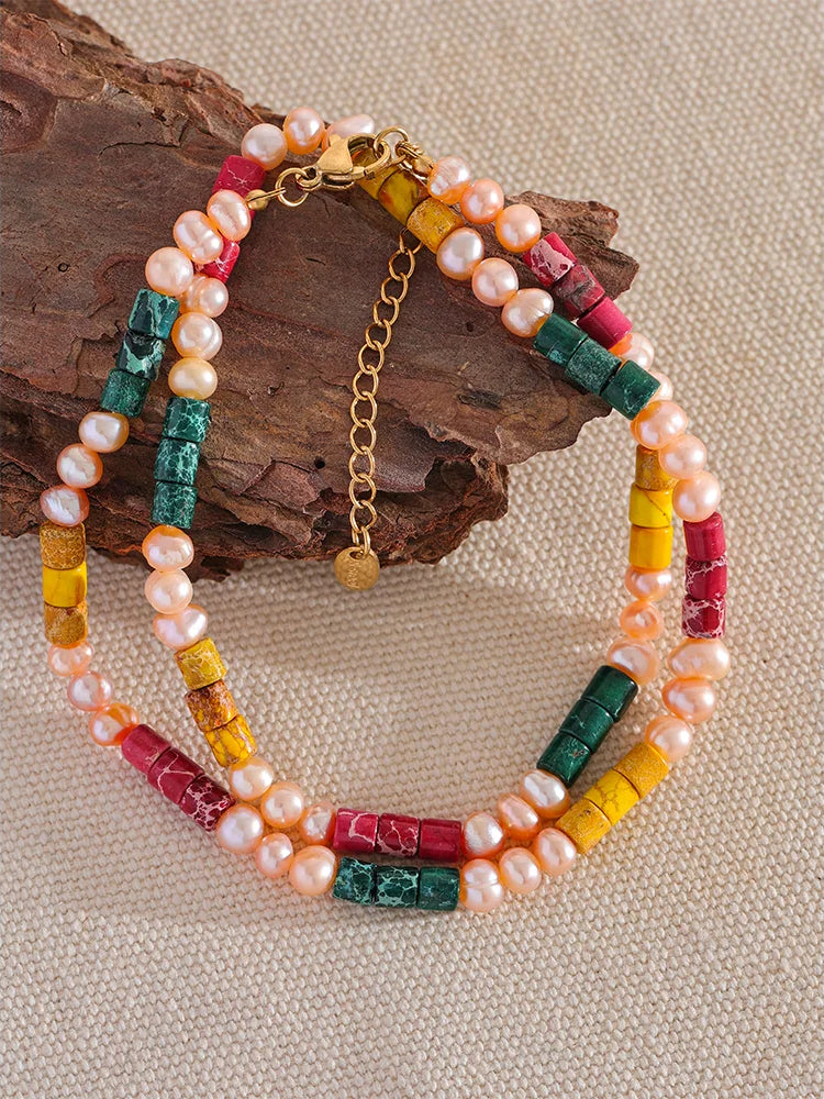 Pearl Natural Stone Beaded Necklace - Ecru