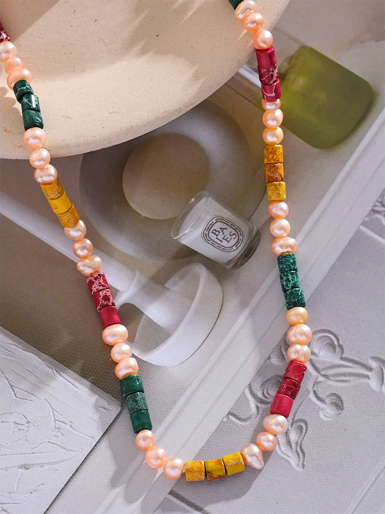 Pearl Natural Stone Beaded Necklace - Ecru