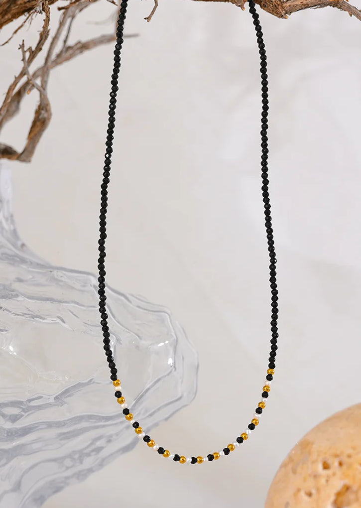 Refinedblack Crystal Pearl Beaded Necklace - Ecru