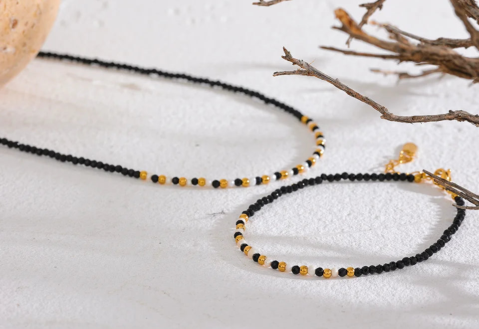 Refinedblack Crystal Pearl Beaded Necklace - Ecru
