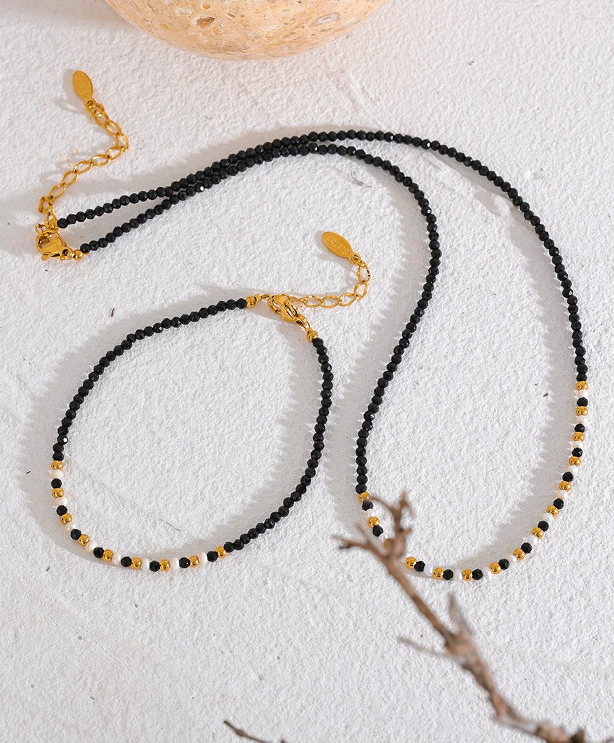 Refinedblack Crystal Pearl Beaded Necklace - Ecru