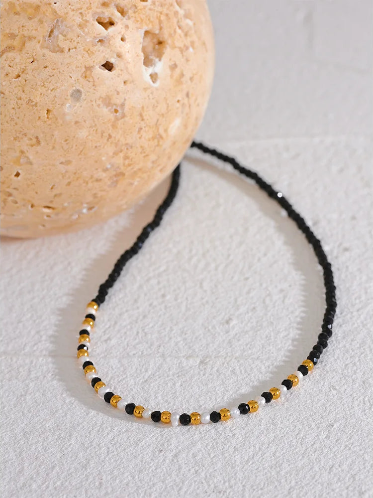 Refinedblack Crystal Pearl Beaded Necklace - Ecru