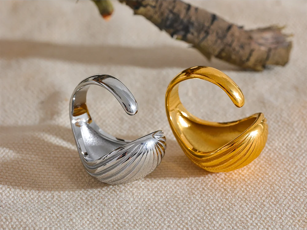 Stripe Geometric Fashion Open Ring - Ecru