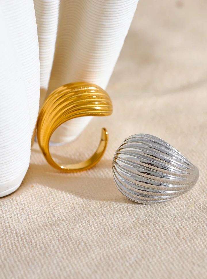 Stripe Geometric Fashion Open Ring - Ecru