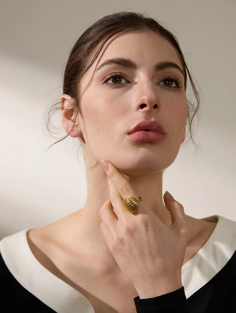 Stripe Geometric Fashion Open Ring - Ecru
