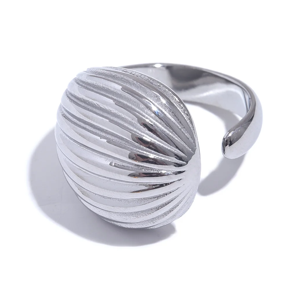 Stripe Geometric Fashion Open Ring - Ecru