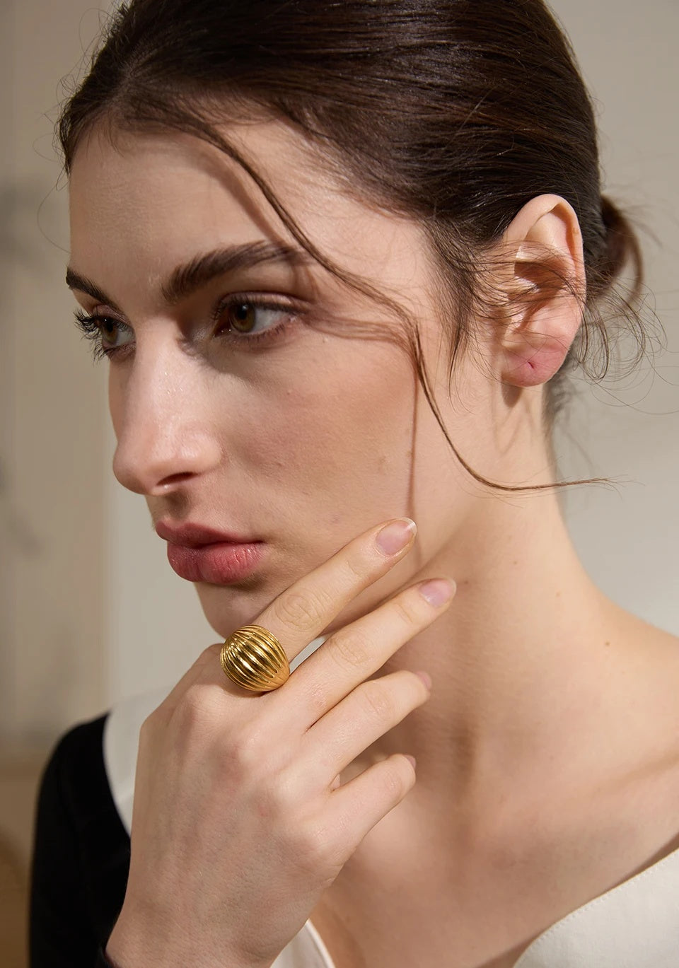 Stripe Geometric Fashion Open Ring - Ecru