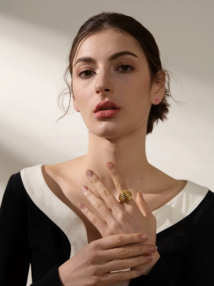 Stripe Geometric Fashion Open Ring - Ecru