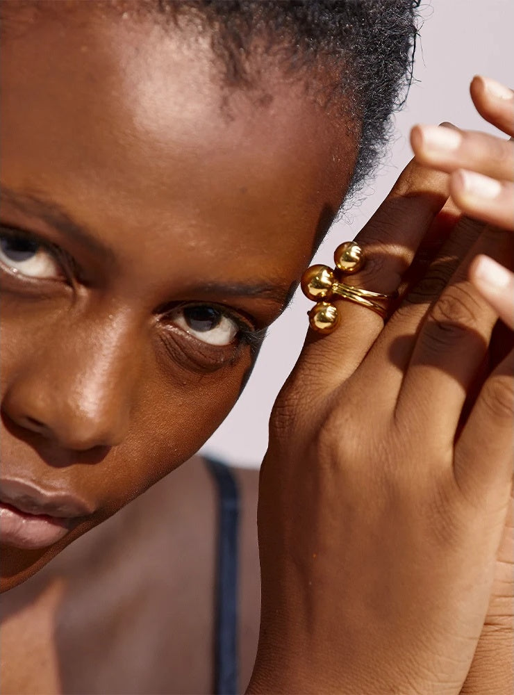 Stylish Unique Big Bead Ring - Ecru