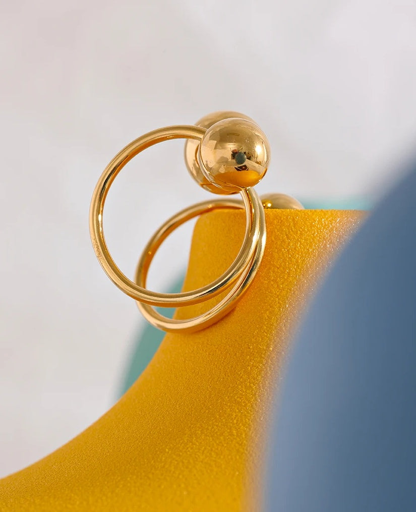 Stylish Unique Big Bead Ring - Ecru