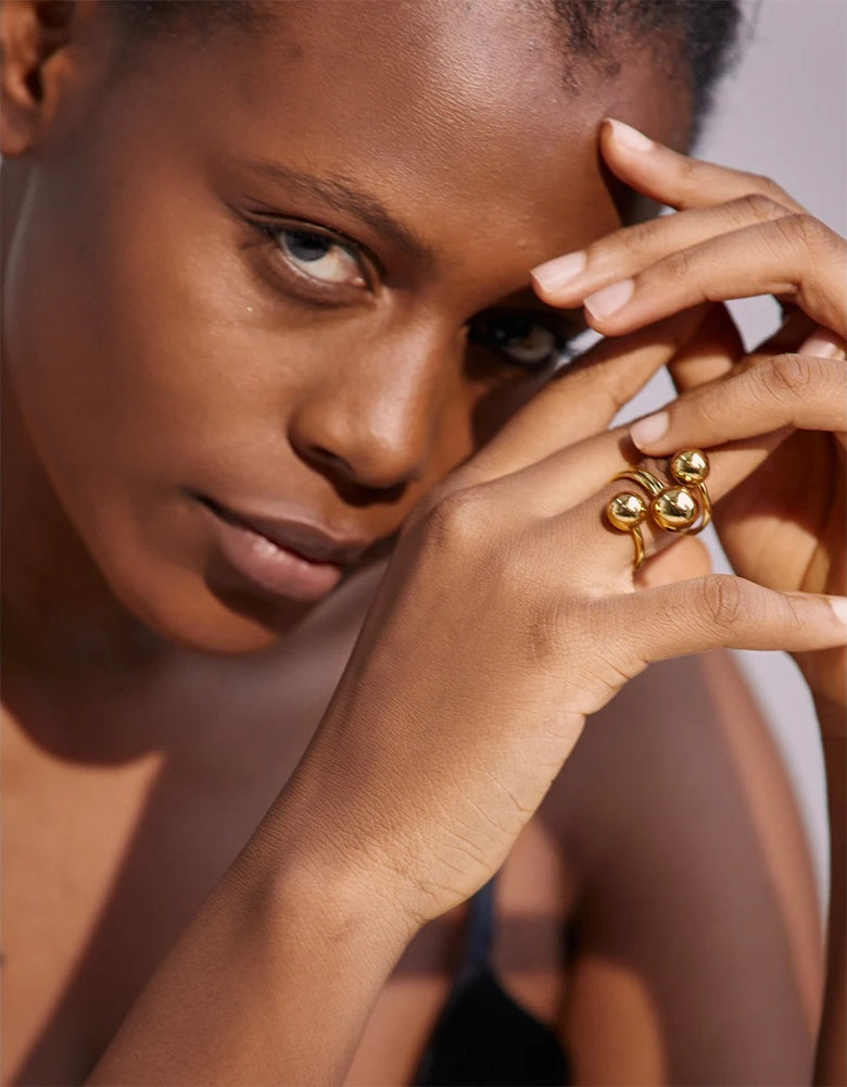 Stylish Unique Big Bead Ring - Ecru