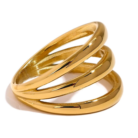 Geometric Hollow Layered Textured Wide Ring - Ecru