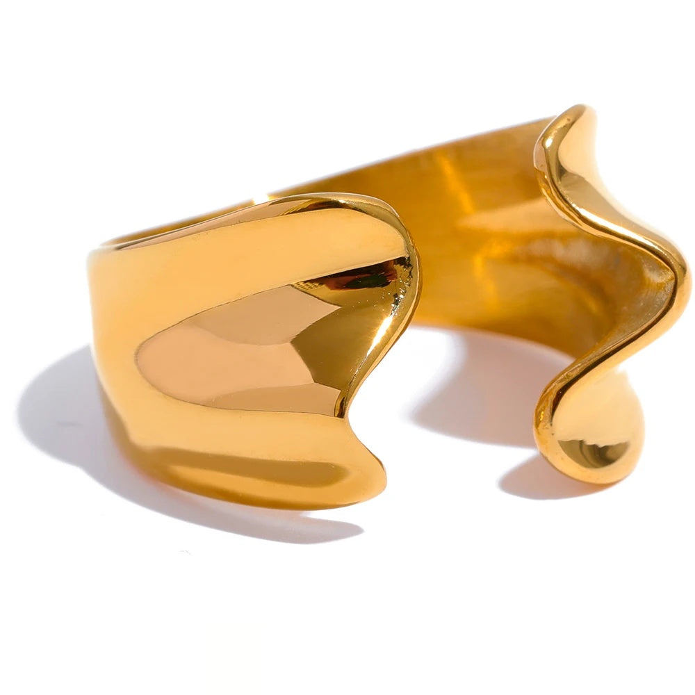 Geometric Open Statement Texture Ring - Ecru