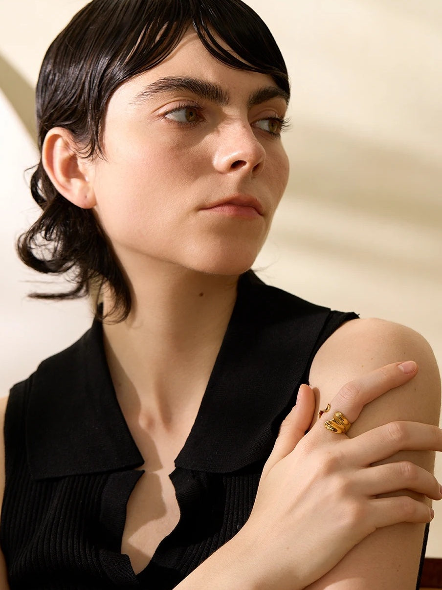 Geometric Open Statement Texture Ring - Ecru