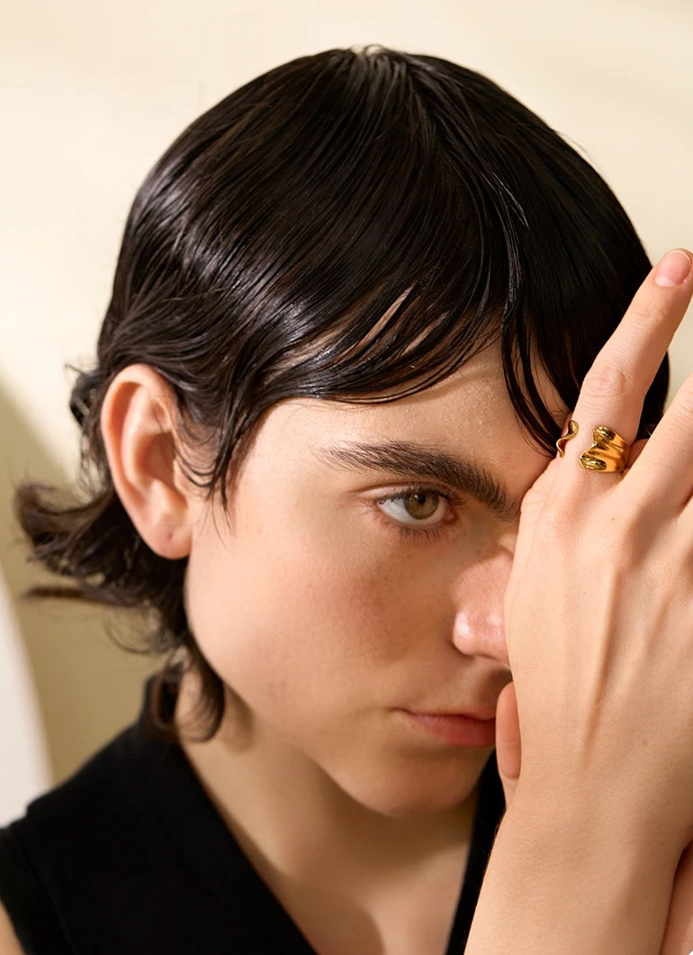 Geometric Open Statement Texture Ring - Ecru