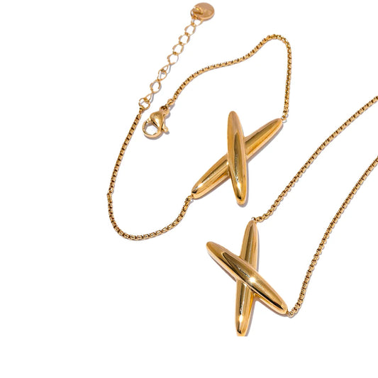 Geometric Unique X Pendant Set, Set - Ecru