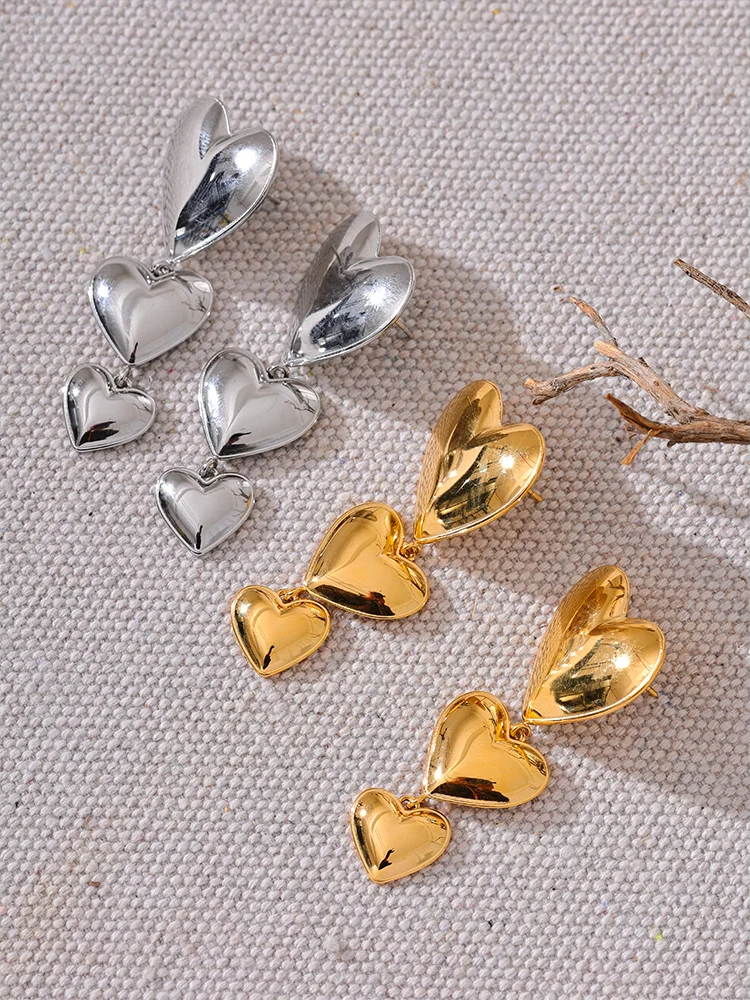 Heart Love Long Hanging Earrings - Ecru