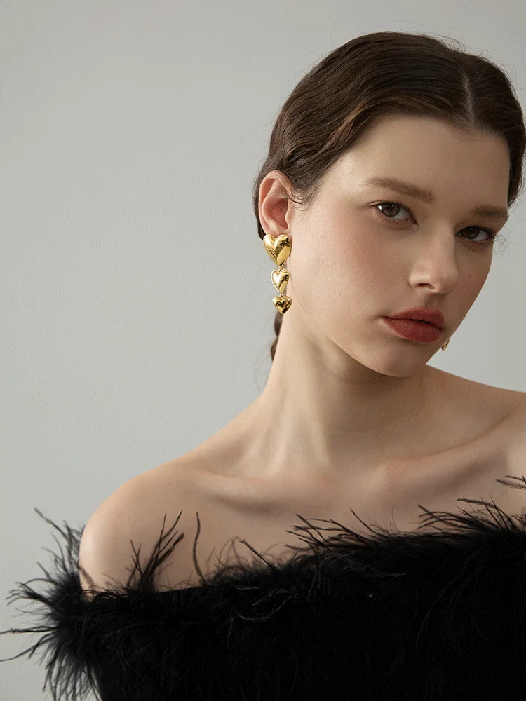 Heart Love Long Hanging Earrings - Ecru