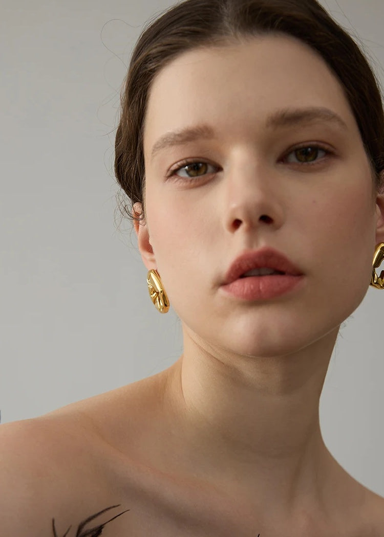 Hollow Geometric Statement Texture Earrings - Ecru