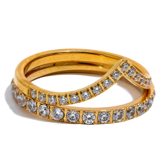 Luxury Cubic Zirconia Double Layer Ring - Ecru