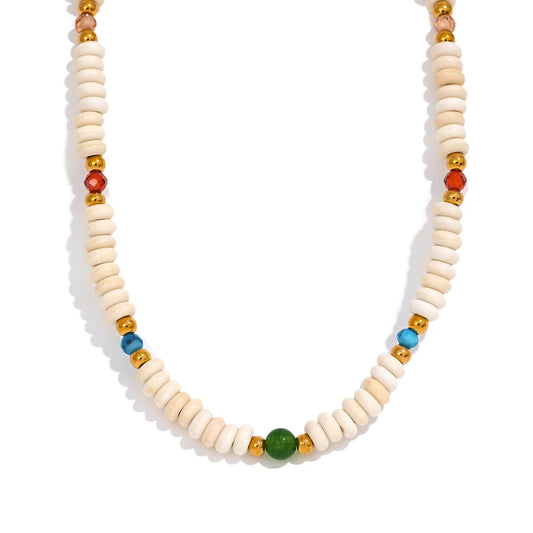 Natural Stone Beaded Unique Necklace - Ecru