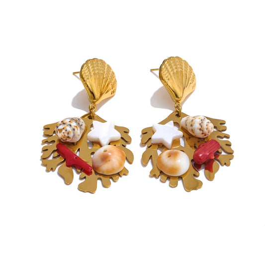 Ocean Shell Star Drop Earrings - Ecru