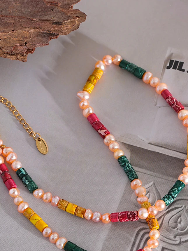 Pearl Natural Stone Beaded Necklace - Ecru