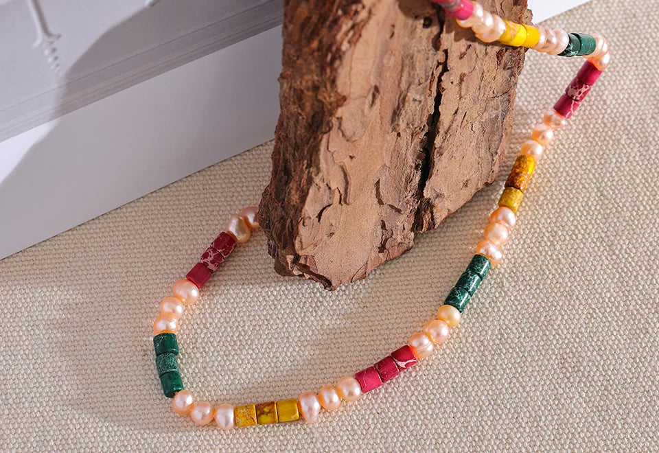 Pearl Natural Stone Beaded Necklace - Ecru